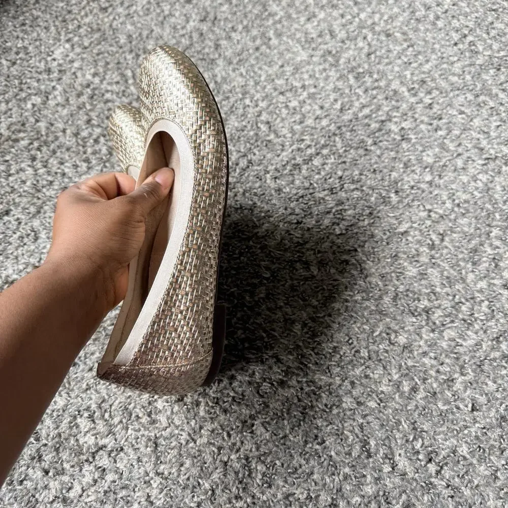 Vionic Anita Woven Round Toe Comfort Ballet Flat Sz 9 Womens Gold Slip On EUC